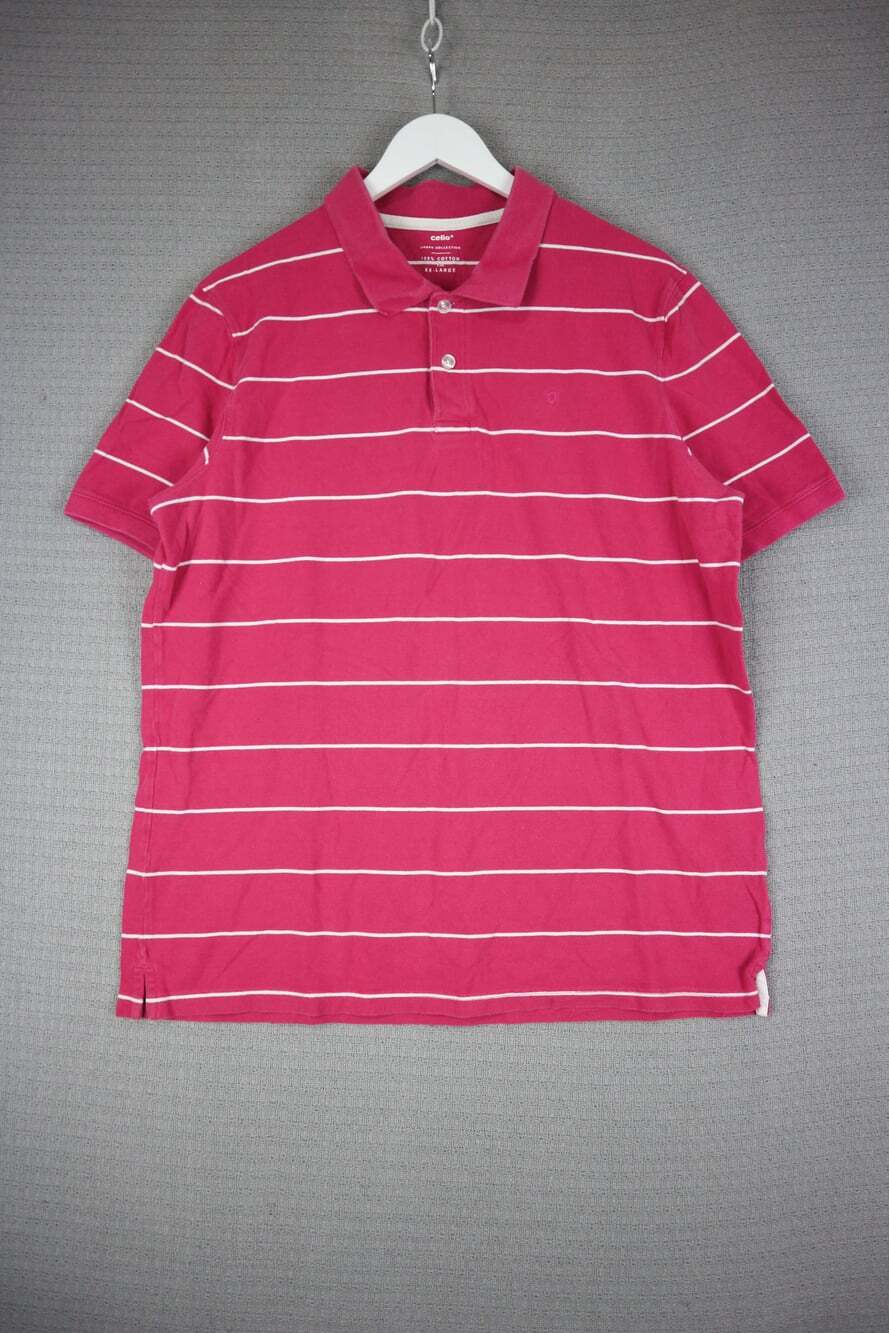 Celio* Urban Collection Men's XX-Large Polo Shirt Pink Striped 100% Cotton Short